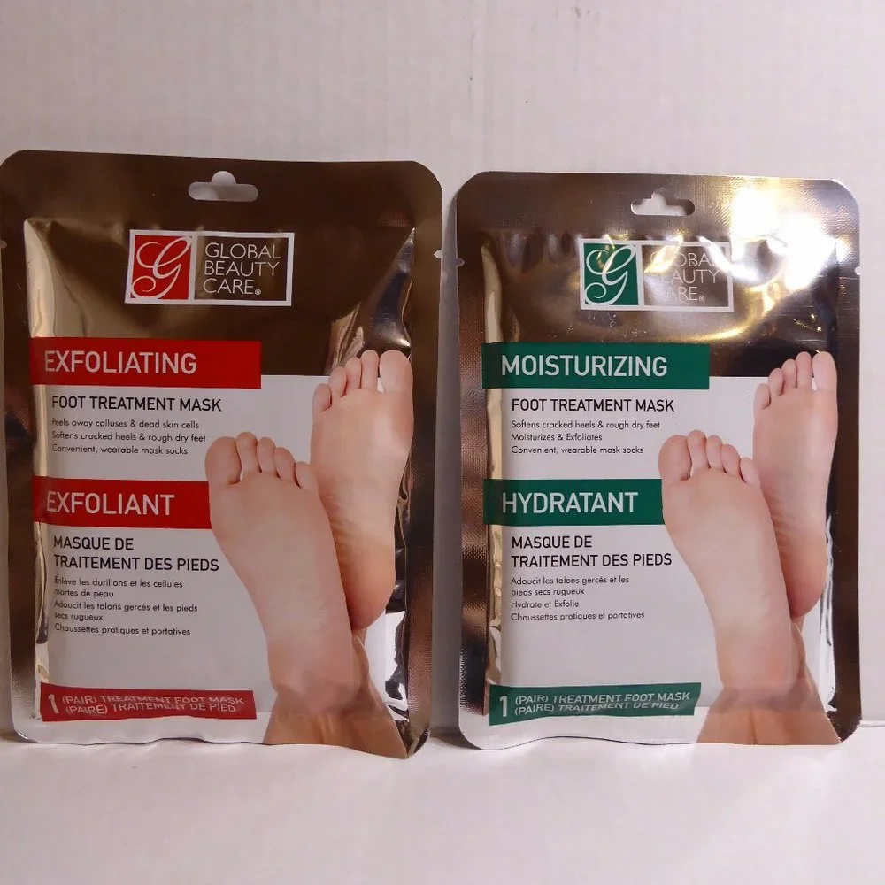 GLOBAL BEAUTY CARE SET; EXFOLIATING FOOT MASK, MOISTURIZING FOOT MASK, SEALED